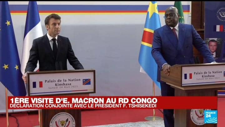 RDC-France : En conférence de presse à Kinshasa, « Emmanuel Macron tenu en échec par Félix Tshisekedi »(opposition)